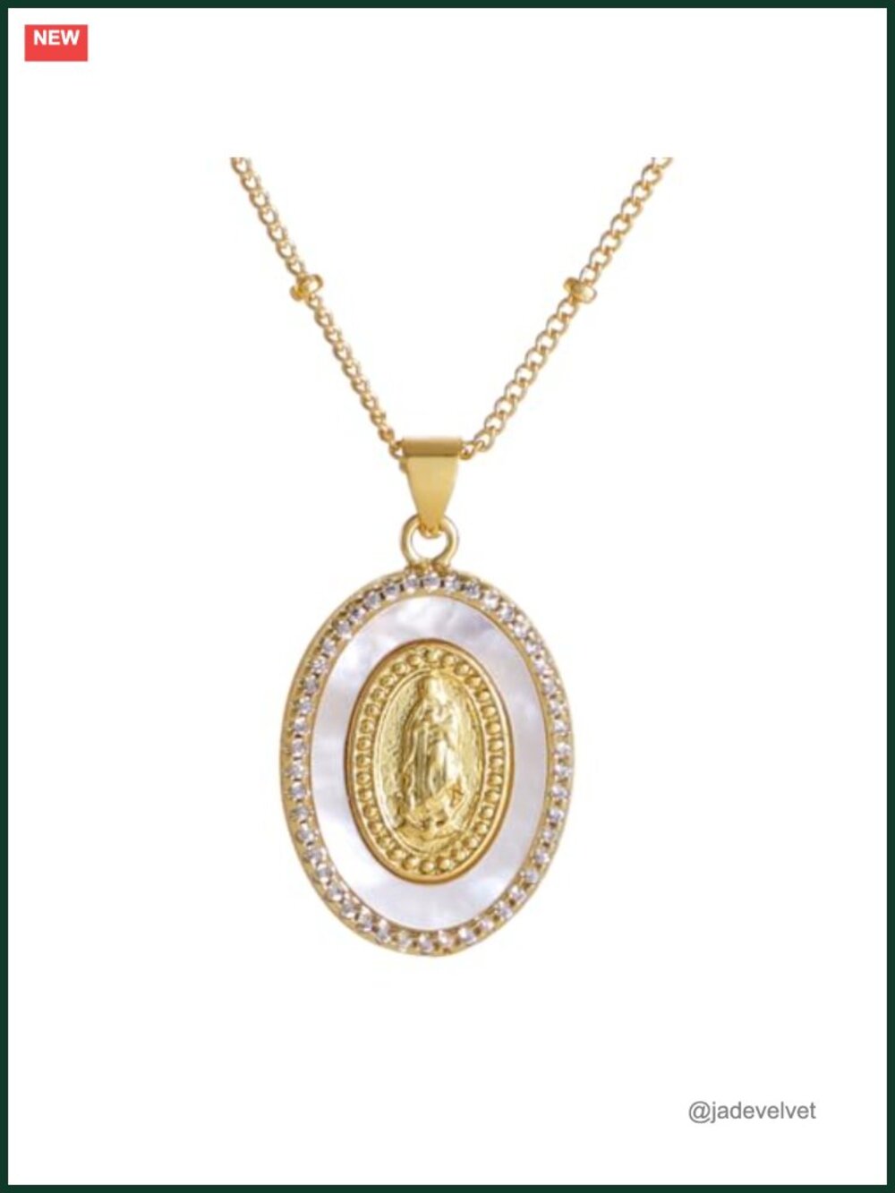 Mother of Pearl Virgin Mary Pendant Necklace Gold Plated Catholic Jewelry